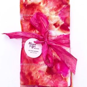 Hand dyed cloth napkins 10x10 inch Ice dye Sunset Pink Orange Tie dye Set of 4